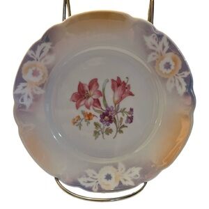Vintage Bavarian Floral Porcelain Bread Plate in Iridescent Lavender and Pink